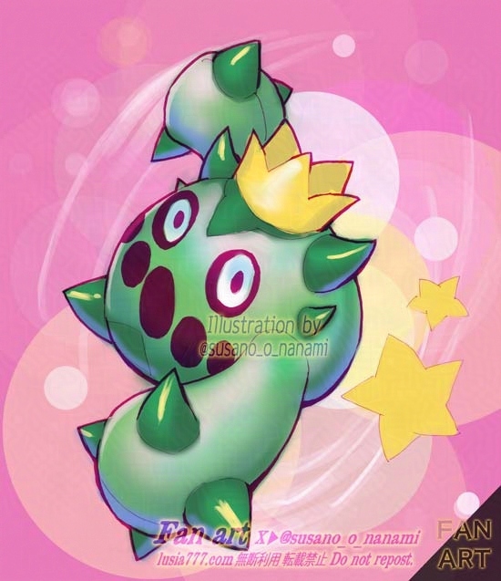 筆者が初めて描いたサボネアのイラスト。トゲトゲの腕を振り回して敵を攻撃！ / My first attempt at drawing a fan art illustration of Pokemon's Cacnea.