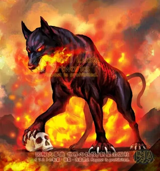不気味な黒い犬の姿をした妖精ヘルハウンドのイラスト / Illustration of the black dog spirit, the Hellhound