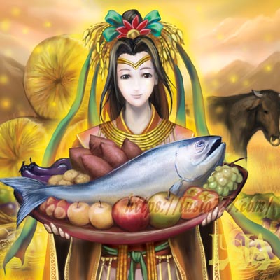 食べ物の神様 ウケモチノカミ 日本神話のイラスト 日本の神々 七海ルシアのモンスターイラスト格納庫