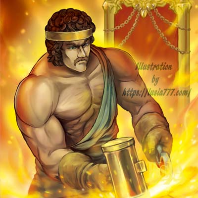 炎と鍛冶の神 ヘパイストス 世界の神話イラスト ギリシャ神話 七海ルシアのモンスターイラスト格納庫