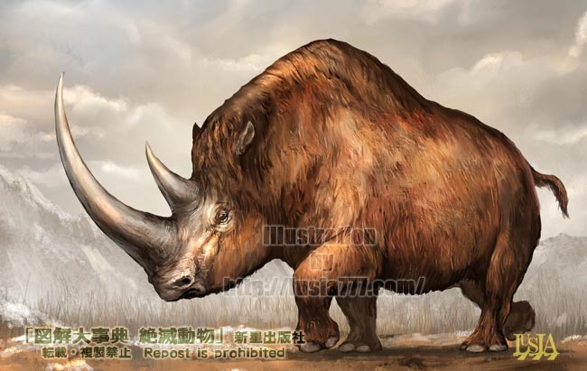 巨大なツノを持つ ケブカサイ ケサイ 絶滅した動物のイラスト 七海ルシアのモンスターイラスト格納庫