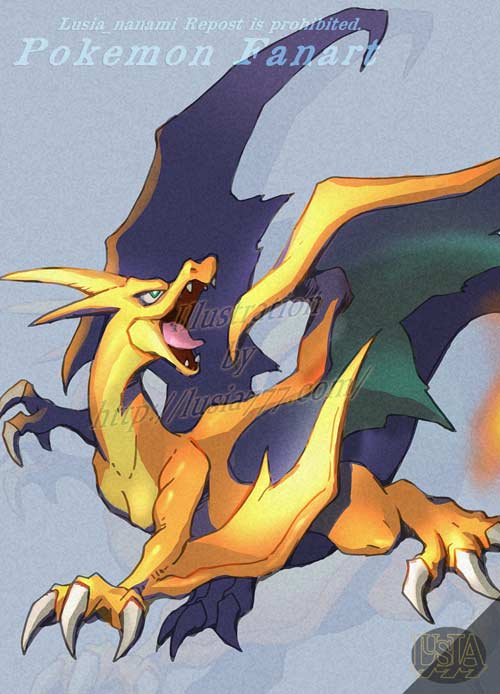 リザードンYは、ポケモンの初代から登場しているポケモンの1匹のリザードンが、メガシンカした姿。Yの姿はツノが増え、翼が大きくなる。腕に小さな翼があるのも特徴。