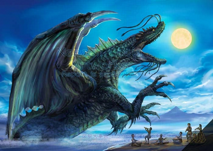 月を飲み込むという巨大なドラゴン、バクナワのイラスト。フィリピンの伝承に登場するドラゴンでもある。