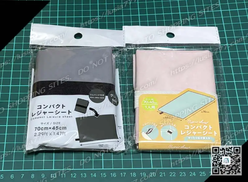 100円ショップの小型レジャーシート。防災用としても、荷物をちょっと置きたい時にも。