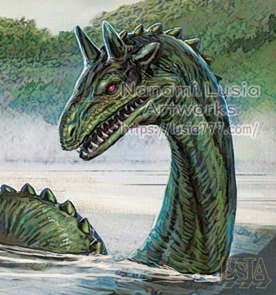 オゴポゴのイラスト。体はかなり大きいのでバシロサウルスの生き残りの可能性も？　 /  Ogopogo's illustration. 