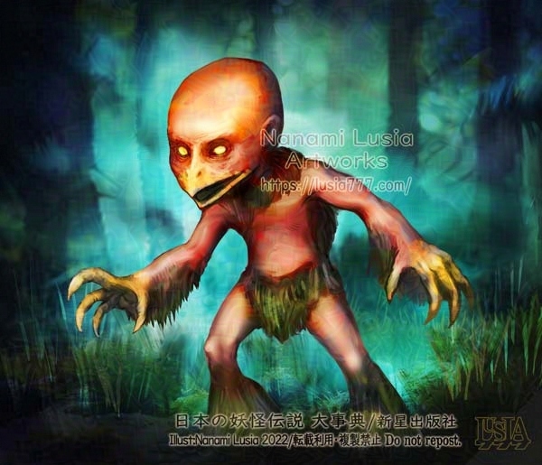 ミントゥチとは、アイヌに伝わる河童の姿に似た、川の精霊。 / Mintuci is a river spirit from Ainu folklore that resembles a kappa.
