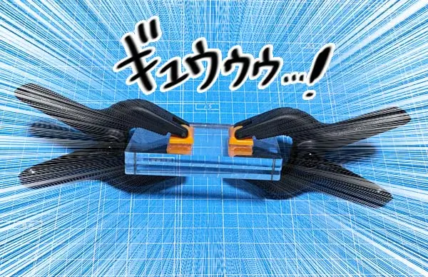 レジンが反るなら、ブロックで挟んでしまおう!という写真