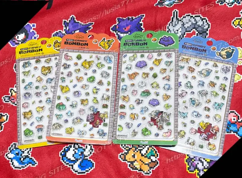 ポケモンの3Dステッカー。GBA時代を感じるドットのポケモンが可愛いぷっくりシール。